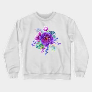 Colorful summer ptropical bouquet, peony flower, palm leaves Crewneck Sweatshirt